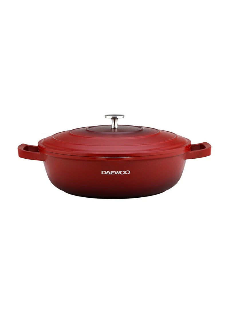 DAEWOO دايو 28 سم طاجن ضحل من الألمنيوم المصبوب مع غطاء، طلاء غير لاصق من حجر الجرانيت، قاعدة تحريض كاملة، آمن للاستخدام في الفرن، أحمر، خالي من المواد الكيميائية - Image 1
