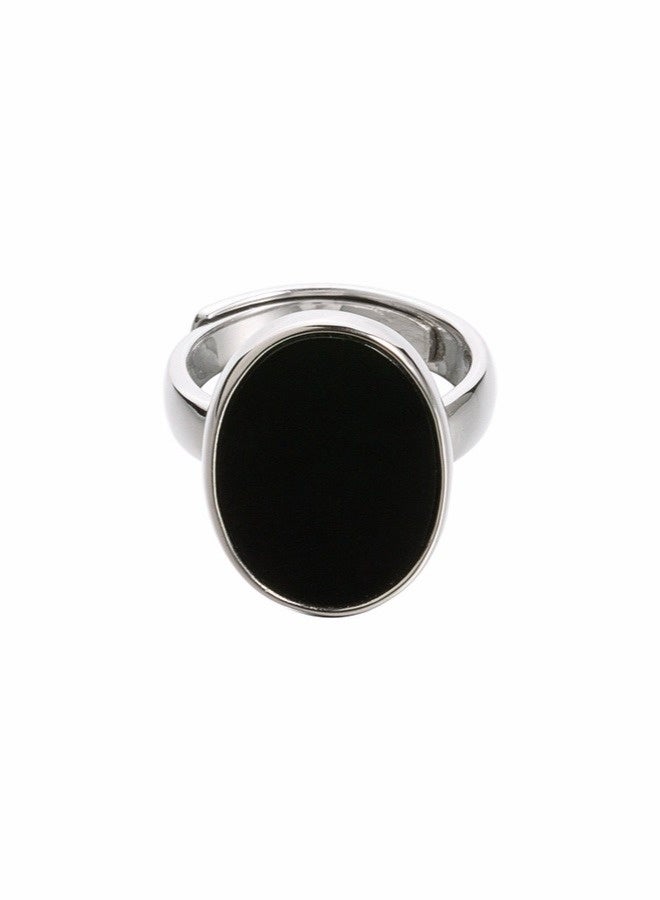 PORSTOO Korean Simple Inlaid with Black Agate Ring For Ladies, Adjustable High-end Fashion Niche Retro Personality - Image 3