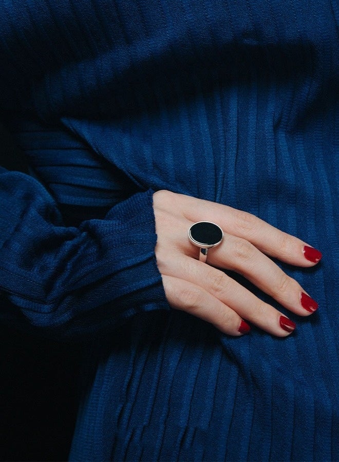 PORSTOO Korean Simple Inlaid with Black Agate Ring For Ladies, Adjustable High-end Fashion Niche Retro Personality - Image 4