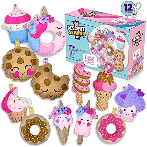 CRAFTILOO 12 PreCut Mini Treats Dessert Fun Kids Sewing Kit for Kids Ages 812 Children Beginners Sewing kit Kid Crafts Make Your Own Felt Pillow Plush Craft Kit Girls and Boys Art Craft Kits Learn to Sew Kit - Image 1