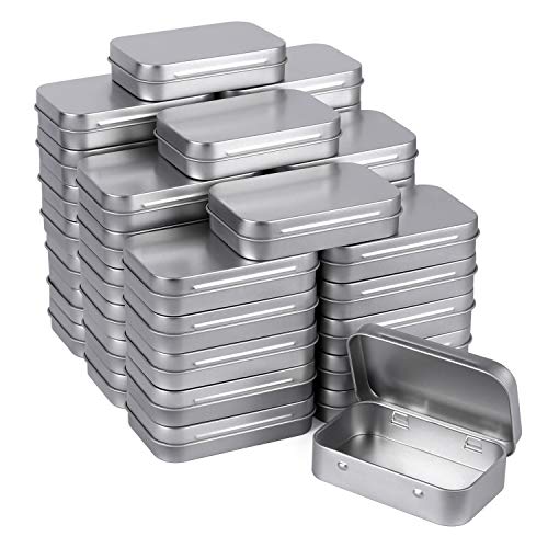 Tamicy Metal Rectangular Empty Hinged Tins - Pack of 40 Silver Mini Portable Box Small Storage Kit & Home Organizer with lids craft containers 3-1/2''X2-1/2''X4/5'' - Image 1