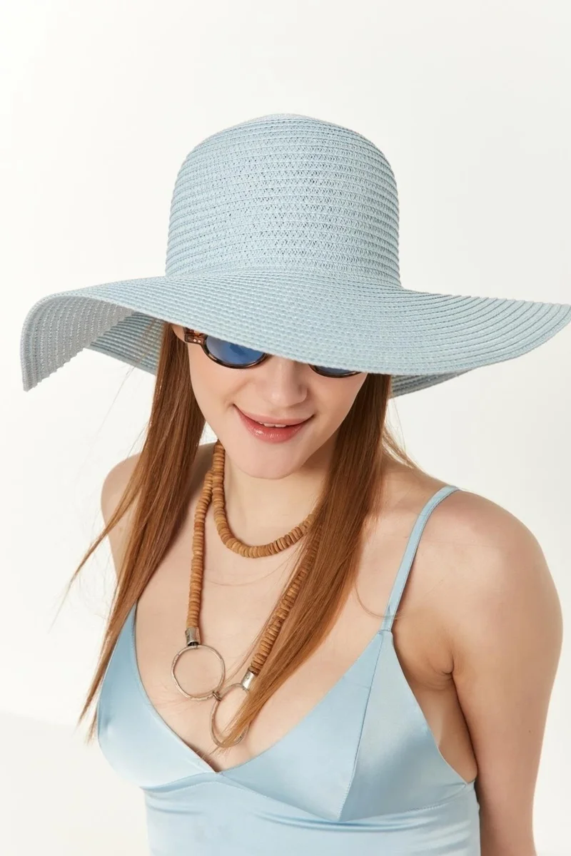 بوتيك بوروك Women's Baby Blue Wide Straw Beach Hat