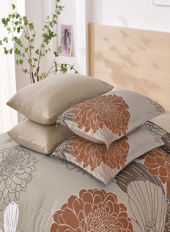 Yiran Taupe Brown Comforter Set Queen Size,7 Pieces Bed in a Bag Floral Comforter,Soft Microfiber Bedding Sets for All Seasons,90"×90" - Image 5