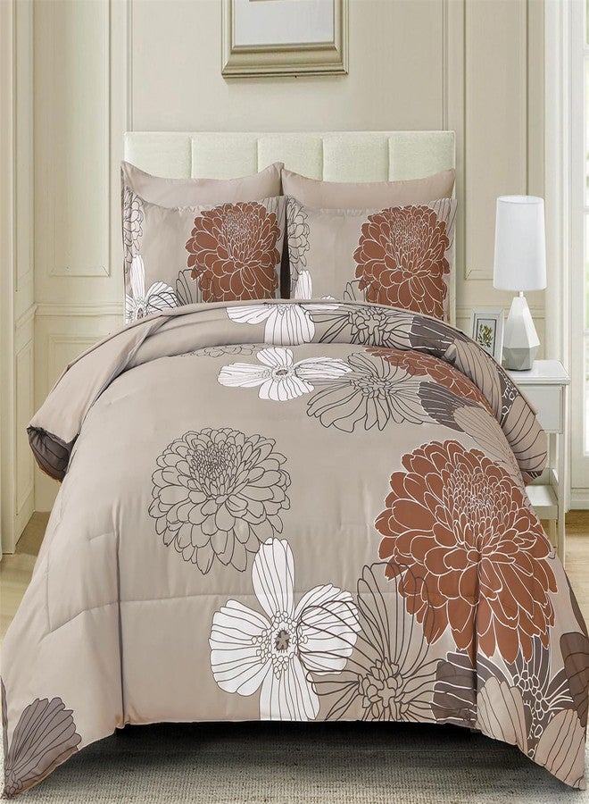Yiran Taupe Brown Comforter Set Queen Size,7 Pieces Bed in a Bag Floral Comforter,Soft Microfiber Bedding Sets for All Seasons,90"×90" - Image 2