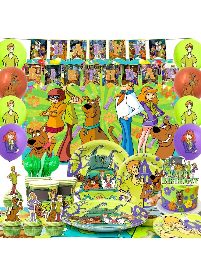 Scooby Doo Scooby-Doo Birthday Party Decorations for 10 Guests – 112pcs Scooby-Doo Party Tableware Set – Scooby-Doo Party Backdrop Balloon Banner Tablecloth Cake Toppers etc – Scooby-Doo Party Decoration Supplies - Image 1