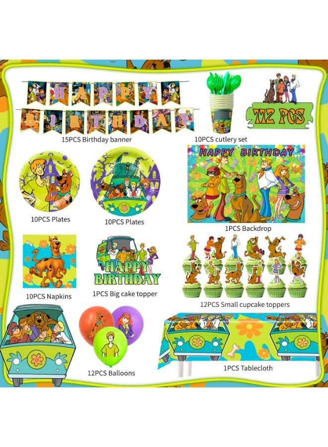 Scooby Doo Scooby-Doo Birthday Party Decorations for 10 Guests – 112pcs Scooby-Doo Party Tableware Set – Scooby-Doo Party Backdrop Balloon Banner Tablecloth Cake Toppers etc – Scooby-Doo Party Decoration Supplies - Image 3
