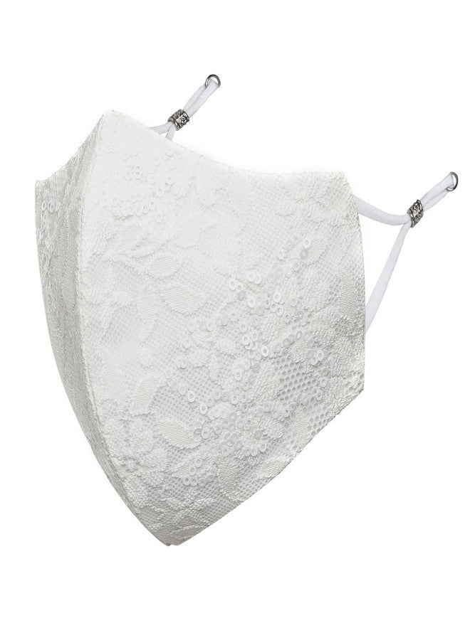 MASQ By Q-One Shimmer 4 Layer, Reusable, with Detachable Chain & Ear Adjusters, Anti-Bacterial (BFE>99%) Satin Cloth Face Mask for Women, Girls (includes Mask Bag)(Large, White, Pack of 1) - Image 1
