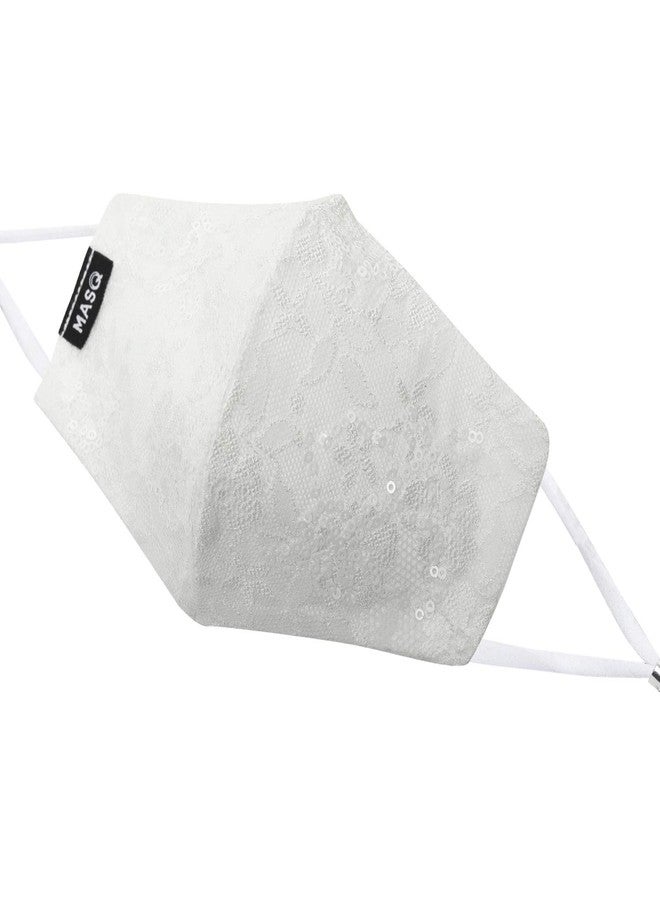 MASQ By Q-One Shimmer 4 Layer, Reusable, with Detachable Chain & Ear Adjusters, Anti-Bacterial (BFE>99%) Satin Cloth Face Mask for Women, Girls (includes Mask Bag)(Large, White, Pack of 1) - Image 2