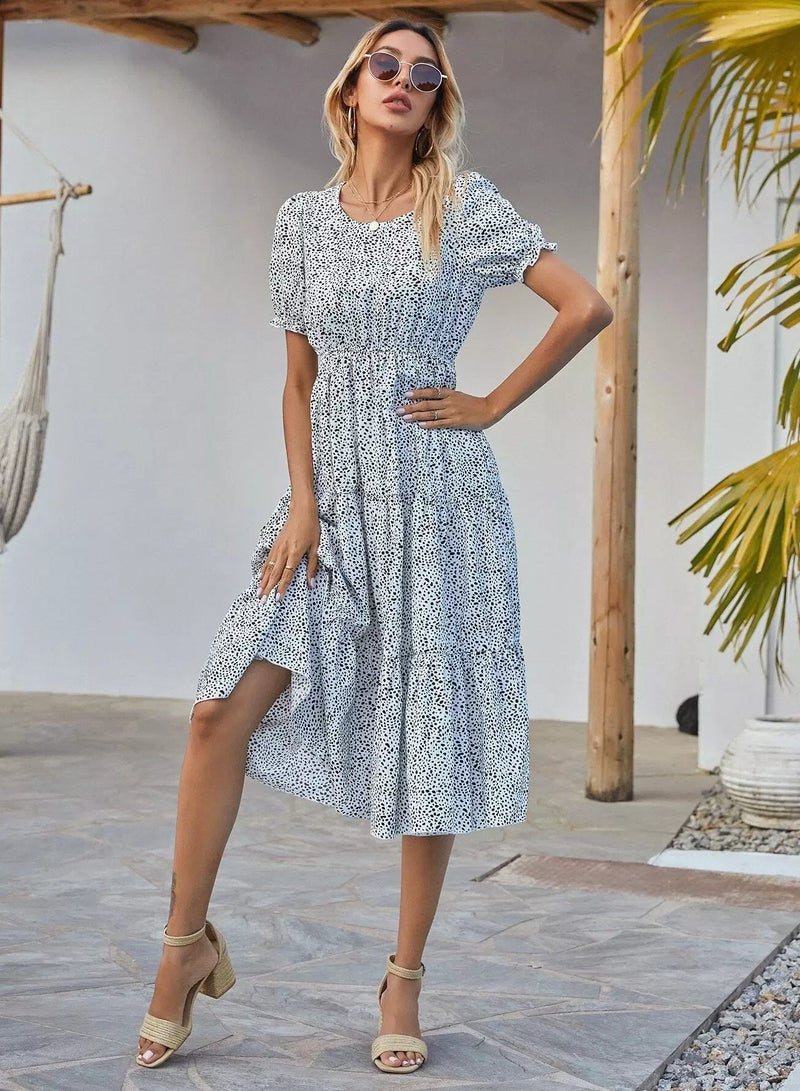 Confetti Print Ruffle Hem Puff Sleeve Dress  - Image 3