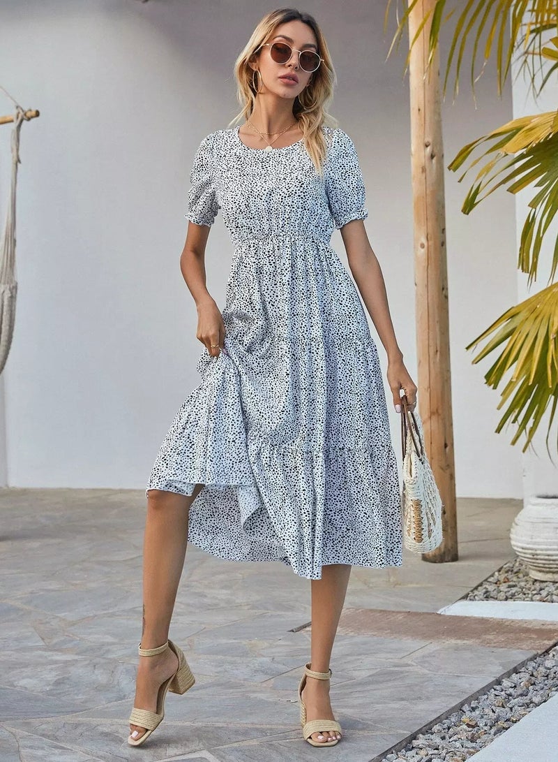 Confetti Print Ruffle Hem Puff Sleeve Dress  - Image 5