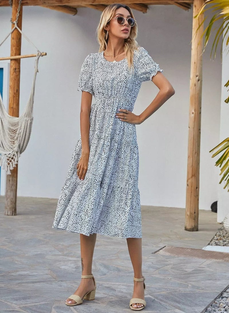 Confetti Print Ruffle Hem Puff Sleeve Dress  - Image 4