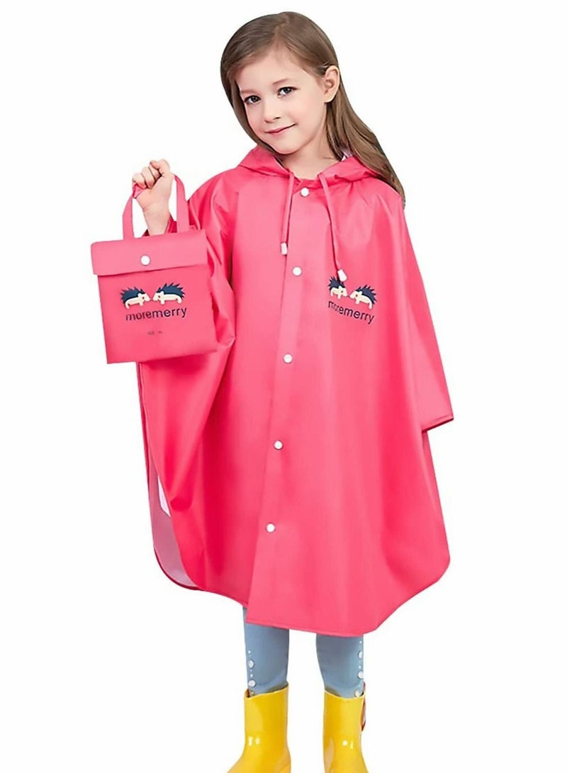 Excefore Kids Rain Poncho, Cartoon Hooded Raincoat Jacket Lightweight Schoolbag Waterproof Hoodie Coat Toddler Baby Boys Girls Cap, Pink - Image 1