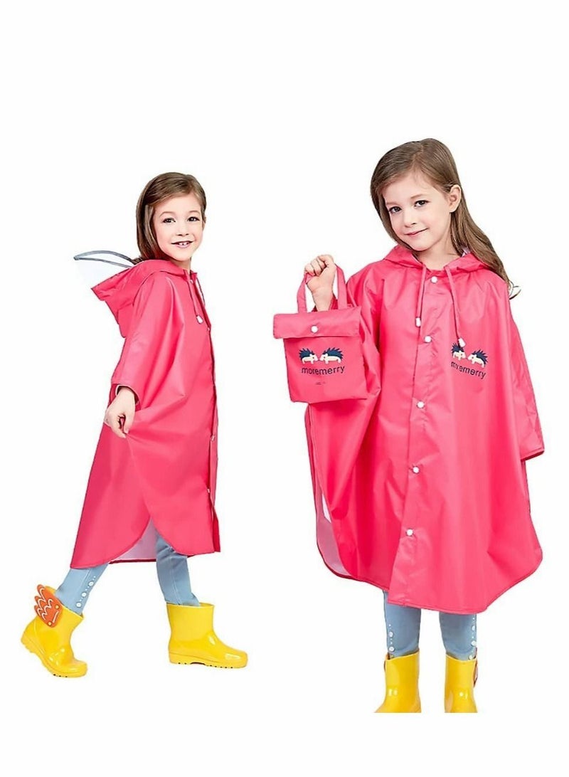 Excefore Kids Rain Poncho, Cartoon Hooded Raincoat Jacket Lightweight Schoolbag Waterproof Hoodie Coat Toddler Baby Boys Girls Cap, Pink - Image 2