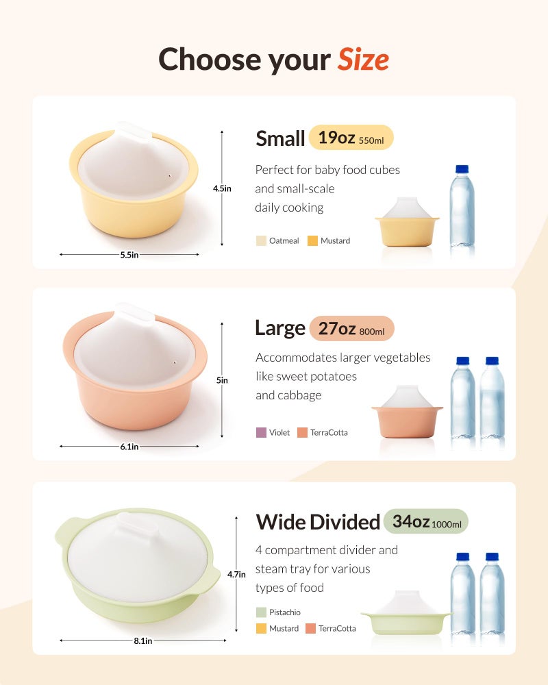 Moyuum Silicone Microwave Steamer | Made in Korea, Baby Food Maker Bowl with Lid, Egg and Vegetable Steam Cooker, Japanese Donabe Inspired Cooking Pot, Dishwasher Safe (Small, Oatmeal) - Image 2