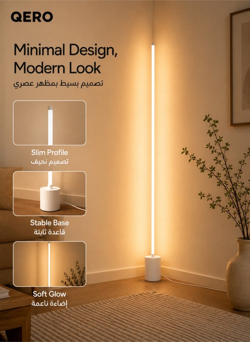 كيورو مصباح أرضي LED من QERO، إضاءة زاوية دافئة 180 درجة، مصباح أبيض رفيع بتصميم عصري لغرفة النوم وغرفة المعيشة والديكور المنزلي، متوفر بمقاسي 140/160 سم - Image 5