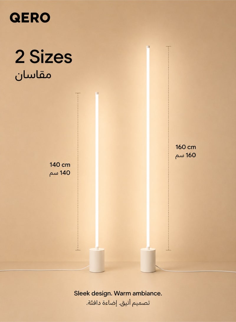 كيورو مصباح أرضي LED من QERO، إضاءة زاوية دافئة 180 درجة، مصباح أبيض رفيع بتصميم عصري لغرفة النوم وغرفة المعيشة والديكور المنزلي، متوفر بمقاسي 140/160 سم - Image 4