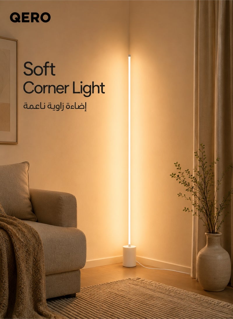 كيورو مصباح أرضي LED من QERO، إضاءة زاوية دافئة 180 درجة، مصباح أبيض رفيع بتصميم عصري لغرفة النوم وغرفة المعيشة والديكور المنزلي، متوفر بمقاسي 140/160 سم - Image 1