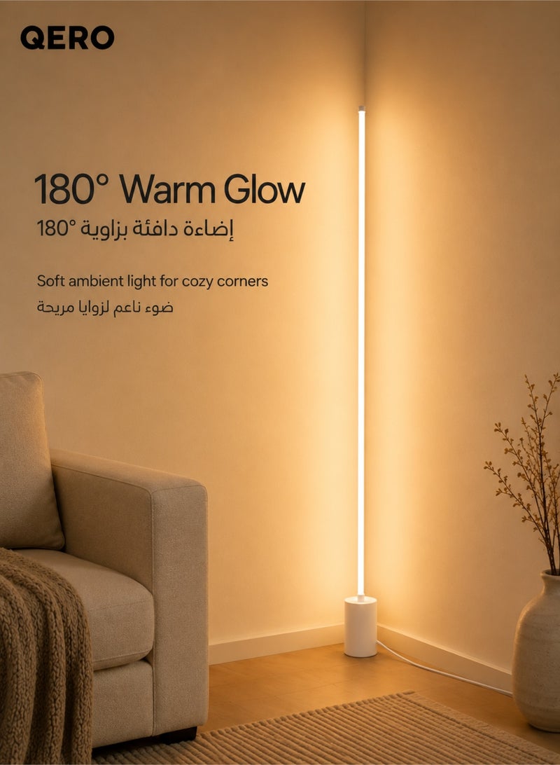 كيورو مصباح أرضي LED من QERO، إضاءة زاوية دافئة 180 درجة، مصباح أبيض رفيع بتصميم عصري لغرفة النوم وغرفة المعيشة والديكور المنزلي، متوفر بمقاسي 140/160 سم - Image 2