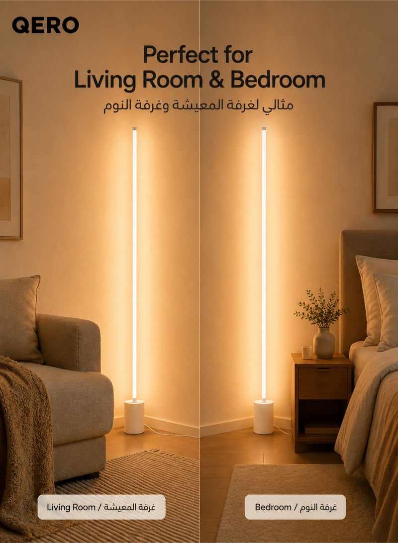 كيورو مصباح أرضي LED من QERO، إضاءة زاوية دافئة 180 درجة، مصباح أبيض رفيع بتصميم عصري لغرفة النوم وغرفة المعيشة والديكور المنزلي، متوفر بمقاسي 140/160 سم - Image 3