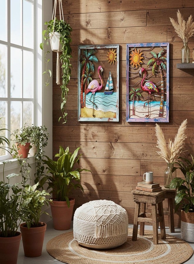 Newinhome لوحة جدارية معدنية من نيوينهوم، فلامنجو استوائي بوهيمي، عبوة من قطعتين، لوحة فلامنجو معلقة، ديكور جداري على شكل طائر، ديكور جداري بوهيمي لغرفة المعيشة والحمام وغرفة النوم، هدية مثالية للمنزل الجديد - Image 2