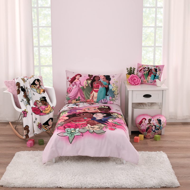 NoJo Disney Alice's Wonderland Bakery Tea Party Pink and Purple 4 Piece Toddler Bed Set - Comforter, Fitted Bottom Sheet, Flat Top Sheet, and Reversible Pillowcase - Image 1