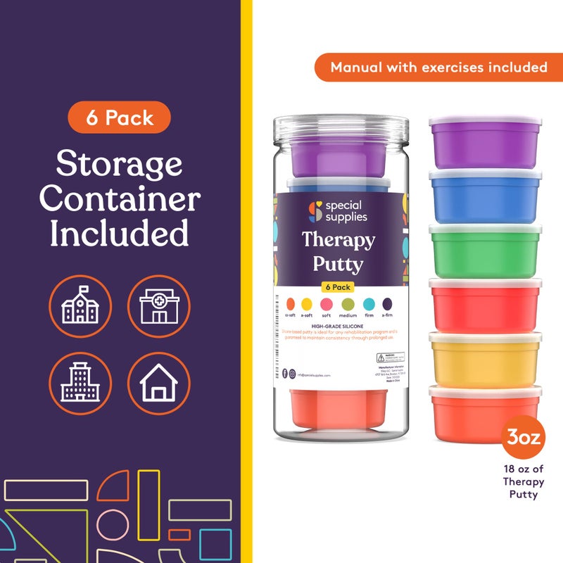Special Supplies عجينة العلاج الخاصة للأطفال والبالغين - مجموعة أدوات العلاج بالضغط اليدوي، مجموعة من 6 قوى، 3 أونصات من كل عجينة - Image 4