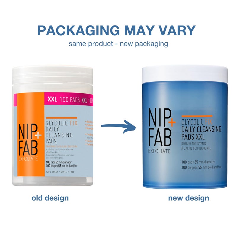 NIP+FAB Nip + Fab Glycolic Acid Fix Daily Cleansing Pads for Face with Hyaluronic Acid, Witch Hazel, Exfoliating Resurfacing AHA Facial Cleanser Pad for Exfoliation Even Skin Tone Brighten Skin, 100 Pads XXL - Image 2