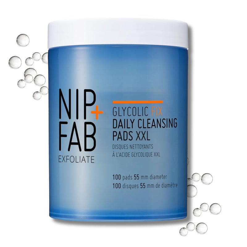 NIP+FAB Nip + Fab Glycolic Acid Fix Daily Cleansing Pads for Face with Hyaluronic Acid, Witch Hazel, Exfoliating Resurfacing AHA Facial Cleanser Pad for Exfoliation Even Skin Tone Brighten Skin, 100 Pads XXL - Image 1