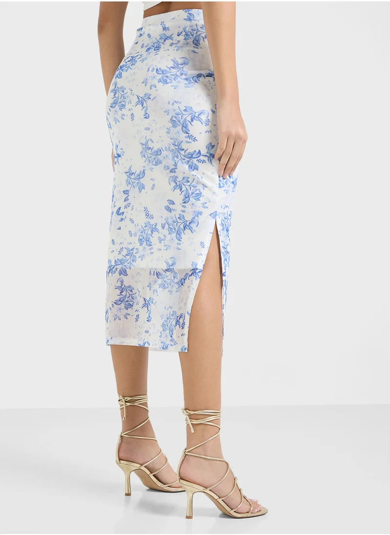 جينجر Ditsy Floral Mesh Bodycon Skirt