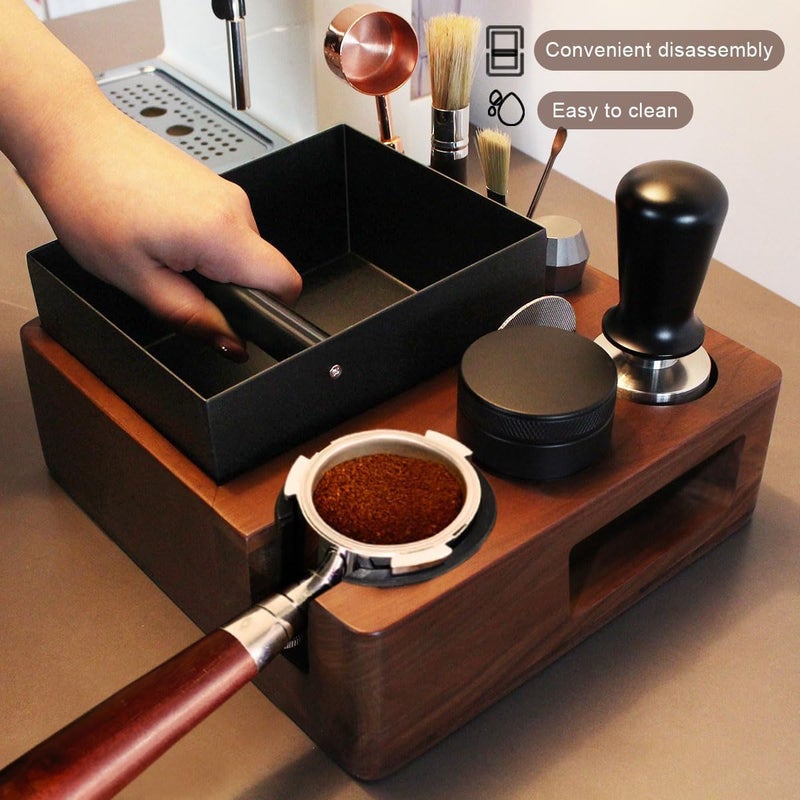 DELERKE Espresso Tamping Station Knock Box Walnut Tamper Station Espresso Station Fit For Storage 51-58Mm Tamper Distributor Portafilter Puck Screen Accessories 9 In 1 Espresso Knock Box And Tamper Station - Image 5