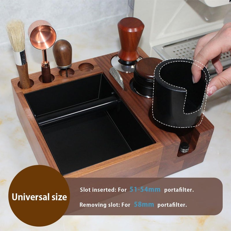 DELERKE Espresso Tamping Station Knock Box Walnut Tamper Station Espresso Station Fit For Storage 51-58Mm Tamper Distributor Portafilter Puck Screen Accessories 9 In 1 Espresso Knock Box And Tamper Station - Image 2