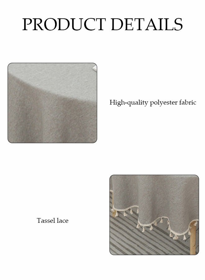 DUNISO Solid Color TPU Coated Cotton And Linen Round Tablecloth With Tassel Edge, Wear-Resistant, Dustproof, Waterproof And Oil-Proof, Suitable For Kitchen, Restaurant, Home, Terrace, Camping, Study, 110cm*110cm - Image 3