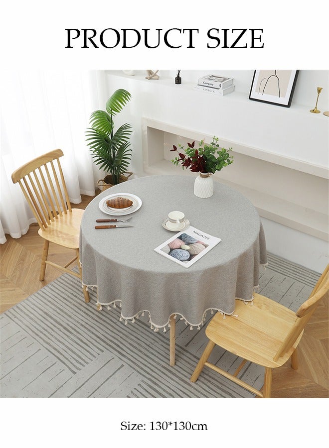 DUNISO Solid Color TPU Coated Cotton And Linen Round Tablecloth With Tassel Edge, Wear-Resistant, Dustproof, Waterproof And Oil-Proof, Suitable For Kitchen, Restaurant, Home, Terrace, Camping, Study, 110cm*110cm - Image 2