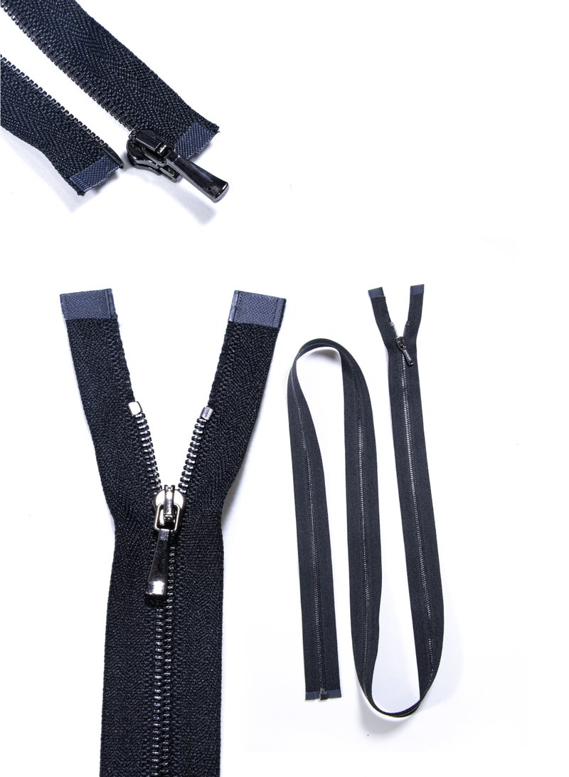 Premium No.1 70cm Metal Zippers – Open-End Heavy-Duty Zippers, 2-Pack for Jackets & Crafts (Black+Black) - Image 1