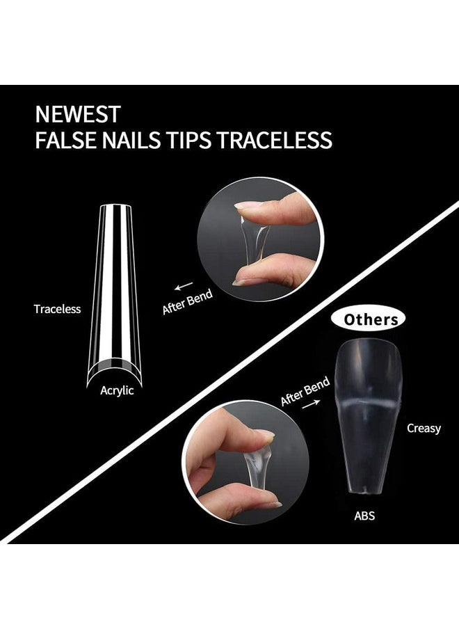 UNA GELLA - Extra Long Coffin Nail Tips No C Curve 504Pcs Xxl Coffin Nails Half Cover Long Coffin Gel X Nails Tips Clear Fake False Nails Long Gel Extensions For Nail Art Salon Home Diy No Need File - Image 1