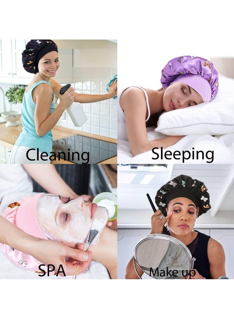 Satin Silk Bonnet, Night Sleep Cap No Tight Bathroom Cap Hairdressing Cap Soft and Comfortable Without Hurting Hair for Women Girls, Sleeping Hair Care, Head Cover Elastic Hat 3PCS - Image 4
