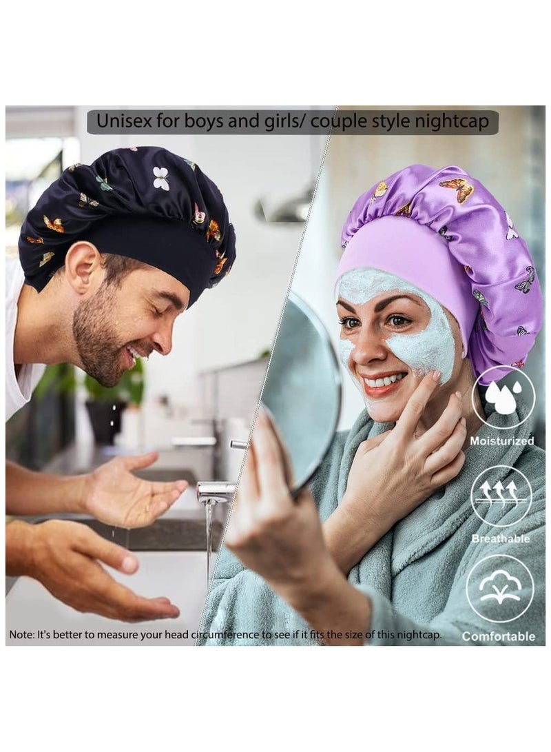 Satin Silk Bonnet, Night Sleep Cap No Tight Bathroom Cap Hairdressing Cap Soft and Comfortable Without Hurting Hair for Women Girls, Sleeping Hair Care, Head Cover Elastic Hat 3PCS - Image 5