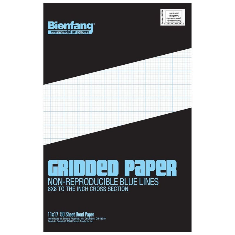 Bienfang Designer Grid Paper Pad 8x8 Cross Section 11 x 17 inches 50 sheets
