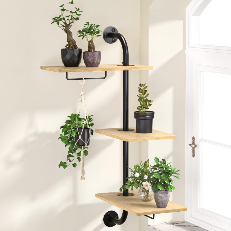 DELLAN Window Plant Shelves Rotating Plant Shelf for Window Wall Mounted Indoor Hanging Plants Shelf 3 Tier