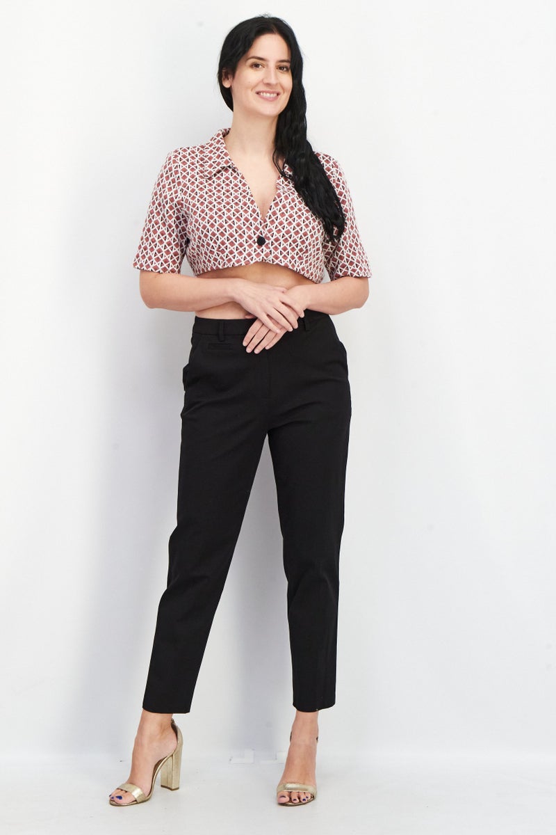 Asos Design Women Spread Collar Short Sleeve Textured Blouse, Brown  - Image 3