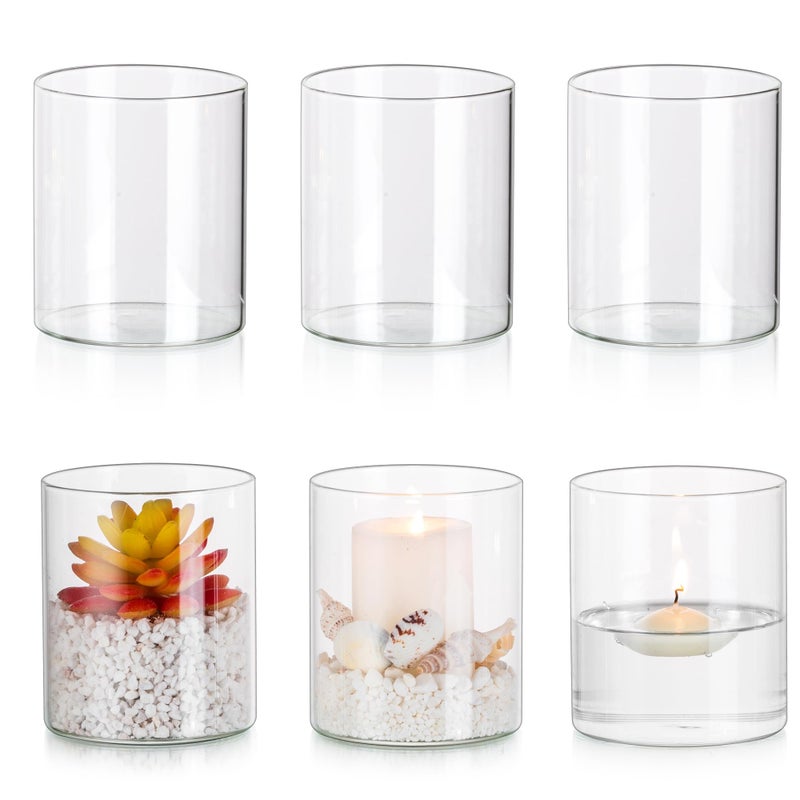 Glasseam Hurricane Glass Candle Holder Set of 6 Cylinder Clear Candle Holders for Pillar Candles Modern Cylinder Vases for Floating Candles Vases for Centerpiece Wedding Table Decorations 4inch