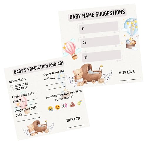 The Decor Cycle, Pack of 20 (10 each), Baby Shower Decoration Items Gift Cards for Games Wishes Prediction Advice Name Suggestion Cards Family Members, Teddy and Parachute Theme 4x4 Inches, - Image 1