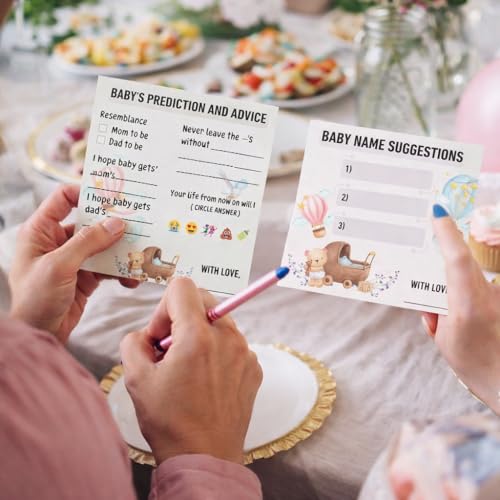 The Decor Cycle, Pack of 20 (10 each), Baby Shower Decoration Items Gift Cards for Games Wishes Prediction Advice Name Suggestion Cards Family Members, Teddy and Parachute Theme 4x4 Inches, - Image 3