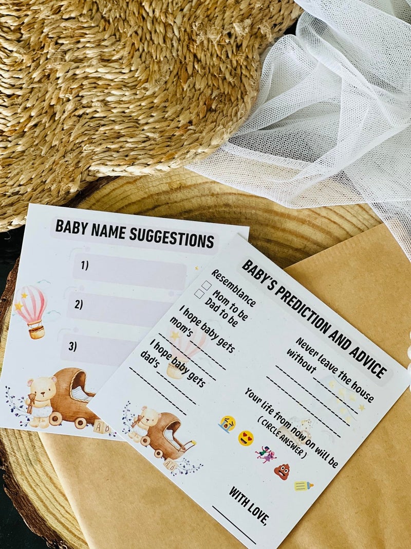 The Decor Cycle, Pack of 20 (10 each), Baby Shower Decoration Items Gift Cards for Games Wishes Prediction Advice Name Suggestion Cards Family Members, Teddy and Parachute Theme 4x4 Inches, - Image 2