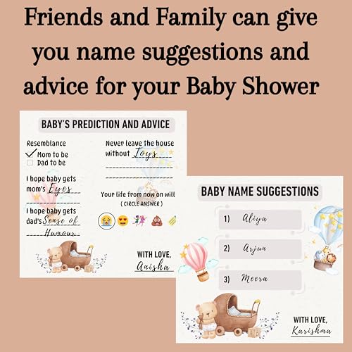 The Decor Cycle, Pack of 20 (10 each), Baby Shower Decoration Items Gift Cards for Games Wishes Prediction Advice Name Suggestion Cards Family Members, Teddy and Parachute Theme 4x4 Inches, - Image 4