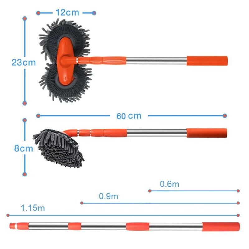 Wang Damai Retractable Double Head Car Wash Brush 360Â° Rotating Long Handle Car Cleaning Kit Brush Chenille Microfiber Car Wash Mop Not Hurt Paint Scratch Free((Single Set + 1 Spare Brush Head) - Image 2
