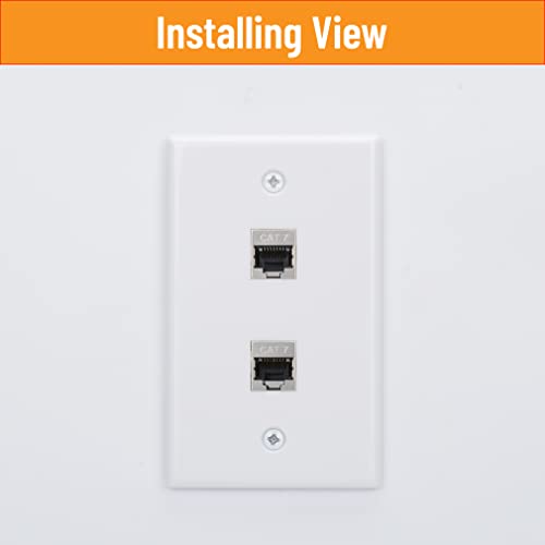 YOEMELY RJ45 Wall Plate 2 Port, Single Gang Cat7 Wall Plate with Metal Shielded Cat 7 Ethernet Coupler, 1 Gang Low Voltage Mounting Bracket for Networking Cables (White, 2 Pack) - Image 5