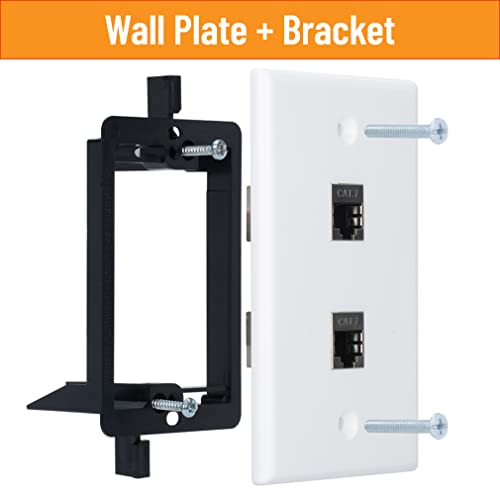 YOEMELY RJ45 Wall Plate 2 Port, Single Gang Cat7 Wall Plate with Metal Shielded Cat 7 Ethernet Coupler, 1 Gang Low Voltage Mounting Bracket for Networking Cables (White, 2 Pack) - Image 2
