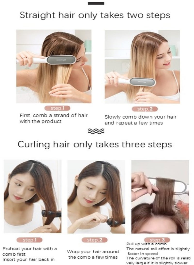 K.SKIN Hair Brush Hair Straightener Or curly With Tempreature Control dual-use comb, 30 second rapid heating(White) - Image 3