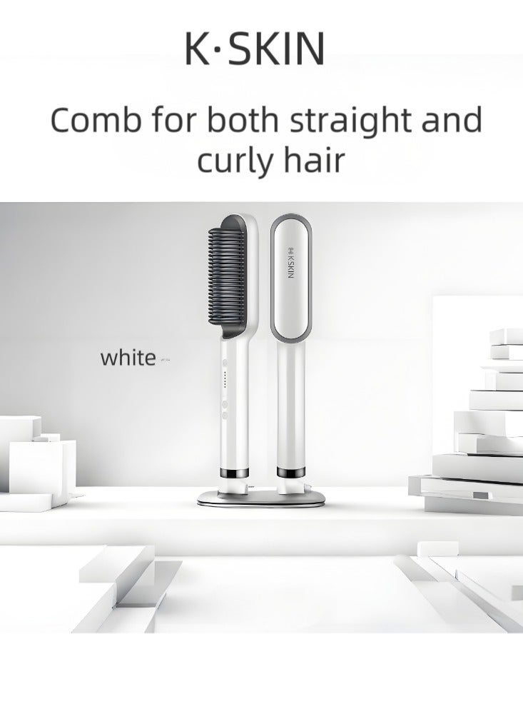K.SKIN Hair Brush Hair Straightener Or curly With Tempreature Control dual-use comb, 30 second rapid heating(White) - Image 5